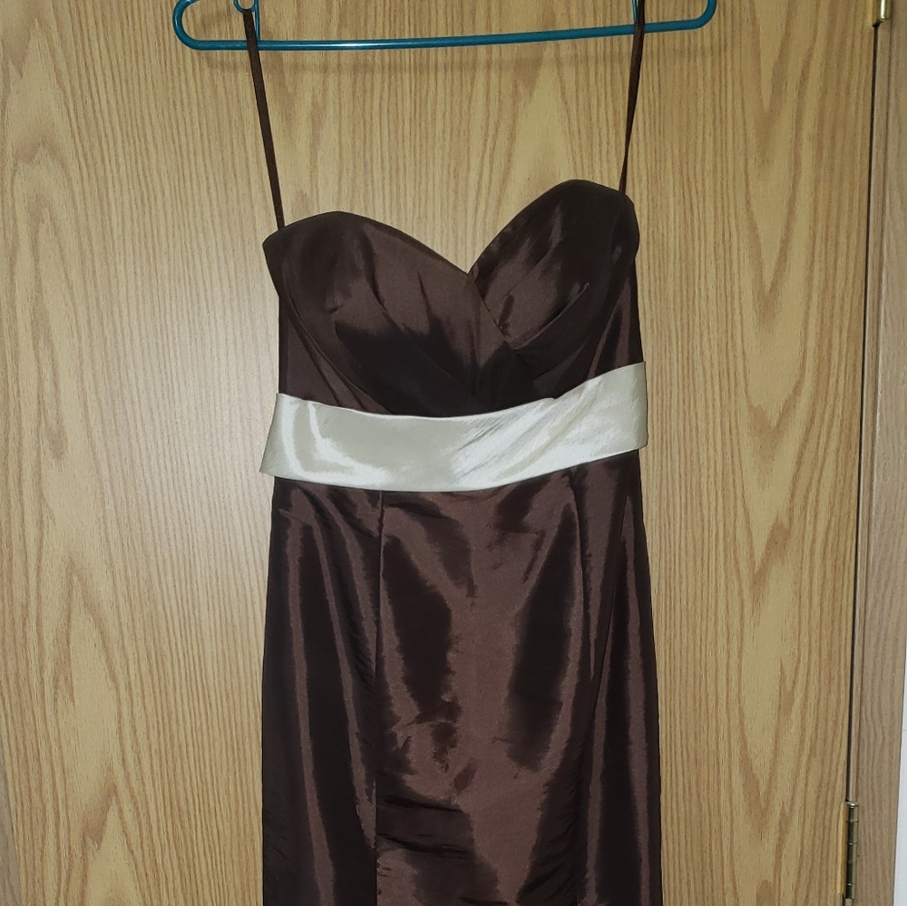 Brown and Tan/White/Cream (?) Strapless Formal Dress